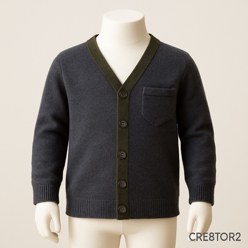 🆕 🎮 C de C Cashmere and Wool Blend Cardigan Navy and Black Warm Formal